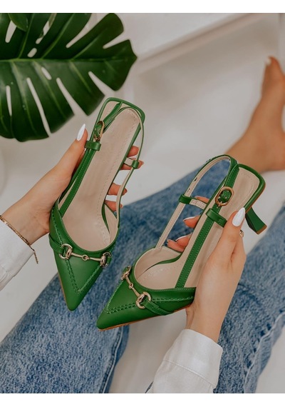 Ervanın Butiği Yeşil Deri Moss Toka Detay Kadın Stiletto-3651