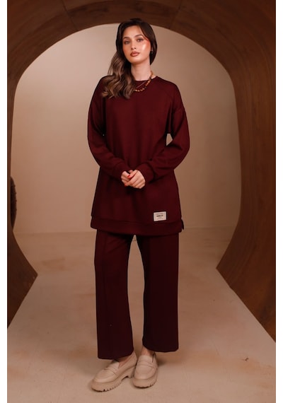 Balenbi Kadın Oysh Modal Kumaş Oversize 80 Cm Tunik Bol Paça Pantolon Tesettür Takım 1228 Bordo Balenbi Kadın Oysh Modal Kumaş Oversize 80 Cm Tunik Bol Paça Pantolon Tesettür Takım 1228 Bordo