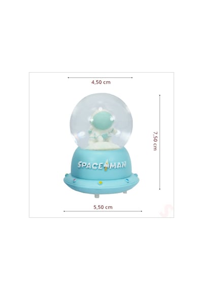Uçuşan Yıldızlı,7,5cm X 4,5cm Led Işıklı Astronot Küre - Turkuaz