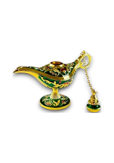 Aladdin Sihirli Lambası Renkli Işlemeli Dekoratif Biblo Alaattin Metal Çelik No:1 - 11x7 CM 728354187