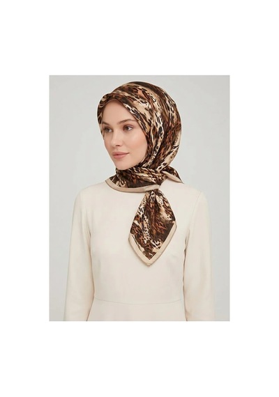 Sisley İpek Saten Eşarp-asm2039-18 Kahverengi