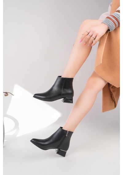 Nesilshoes Nesil Shoes Özma 708 Siyah Topuklu Kışlık Kadın Bot