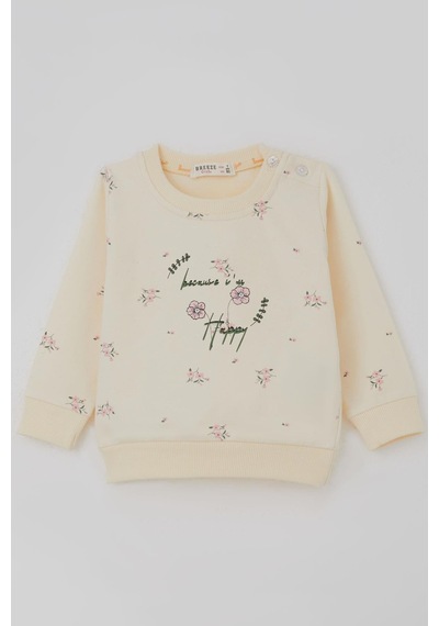 Breeze Kız Bebek Eşofman Takımı Pembe Çiçek Desenli 6 Ay-2 Yaş, Krem Krem