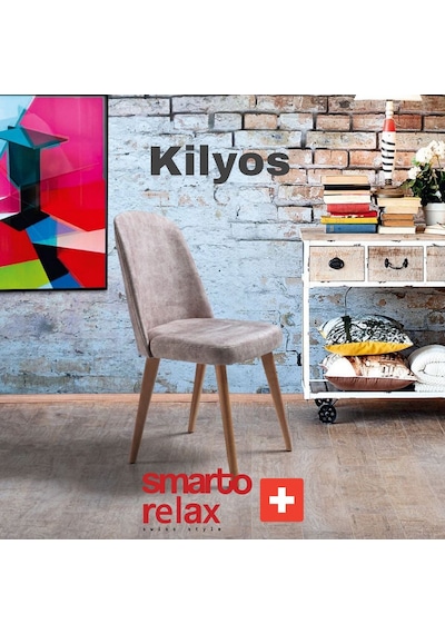 Smarto Relax Kilyos 2'li Yemek Masası Sandalye Seti - Ahşap Ayaklı, Mor Kumaş Pembe Ve Kahverengi