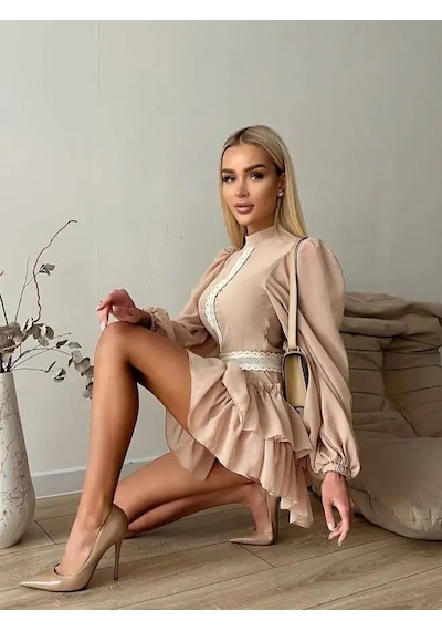 Havens Liliya Güpür Dantel Detaylı Elbise Krem