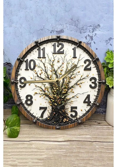 Doğanın Kalbinden Gelen Tasarım: 3d Görünümlü Ağaç Motifli Mdf Duvar Saati 33 Cm Sdw287 Renkli