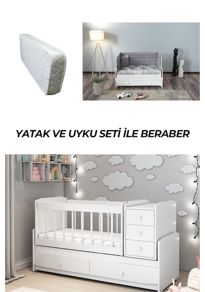 Patiko Ms290 Beyaz Beşik Yatak Ve Uyku Seti İle Birlikte Beyaz