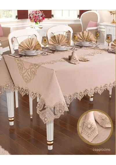 Kartanesi Gardenya Keten Kapiçino 12 Kişilik Modern Yemek Takımı Masa Seti Karışık