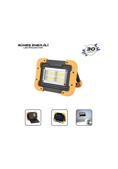 Güneş Enerjili Solar Projektör 3 Batery Cob 30wt Beyaz