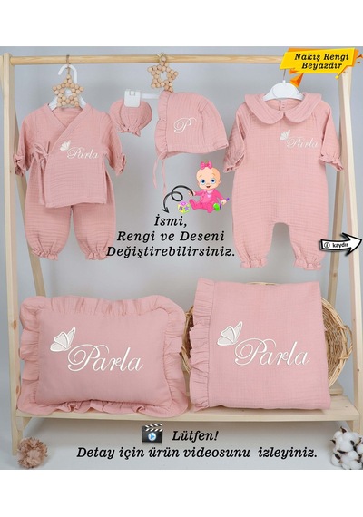 Gros Shop Yeni Doğan %100 Doğal 4katlı Müslin Hastane Çıkış Mevlüt Seti Ki Pembe