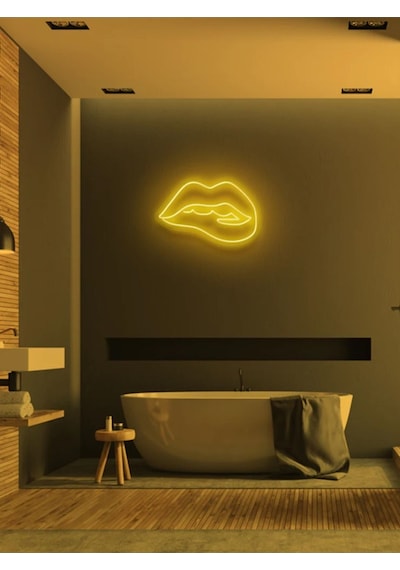 Dudak Figürlü Neon Tabela Sarı