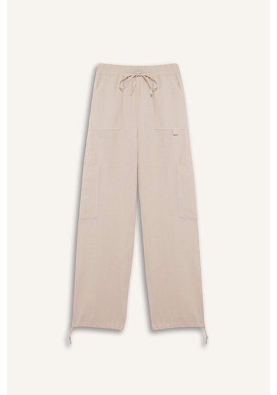 DeFacto Coool Wide Leg Geniş Paça Keten Karışımlı Pantolon Kargo Cepli Yüksek Bel C0964AX24SMBG155