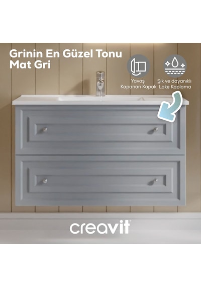 Creavit Kayra Lavabo Dolabı Çekmeceli 100cm Mat Gri Mat Gri Creavit Kayra Lavabo Dolabı Çekmeceli 100cm Mat Gri Mat Gri