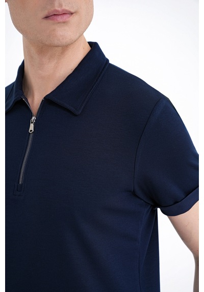 Efor Slim Fit Esnek Pamuklu Fermuarlı Lacivert Polo Yaka Tişört Ts 926