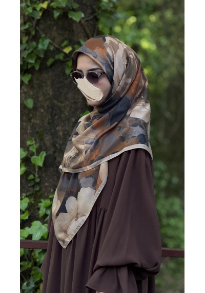Qalortex Scarf Pamuklu Soft Meva Desen Eşarp-taba/vizon