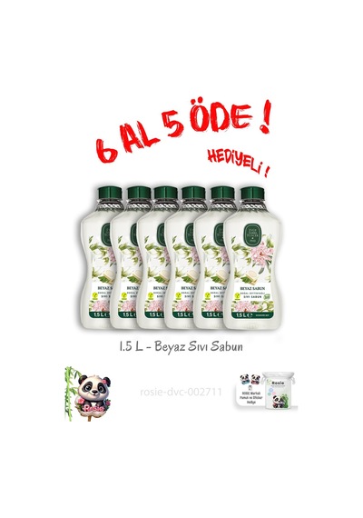 Doğal Zeytinyağlı Sıvı Beyaz Sabun 1.5 L 6 Al 5 Öde Ve Rosie Hediye