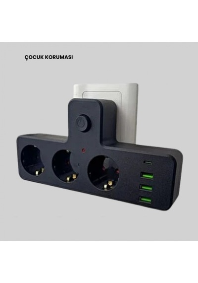 3 Priz 3 Usb Ve 1 Type-c Portlu Çoklu Priz 7 Cihaz Destekli Güç Ünitesi Diğer