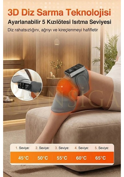 Şarjlı Dirsek Omuz Kol Masaj Aleti Isıtmalı Titreşim Eklem Fizyoterapi Masaj Gri