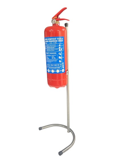 Kuru Kimyevi Tozlu Yangın Söndürme Tüpü 6 KG ve Krom Nikelaj Yangın Tüpü Sehpası