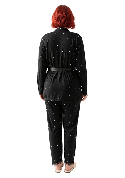Ersefa Kadın Dantel Detaylı Pijama Seti Üçlü Paket Fonksiyonel Dayanıklı Siyah