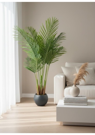 Yapay Ağaç Areka Ağacı Palmiye Ağacı Antrasit Küre Saksıda 140cm Salon Bitkisi Yeşil