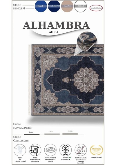 Saray Halı Alhambra Ah10a 120 Tarak Lüks Klasik Salon Halısı Özel Taban Dokulu Mavi - Beyaz