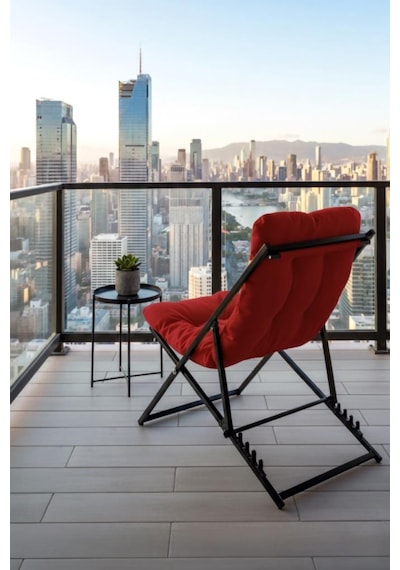 Napper Katlanabilir Kırmızı Şezlong - Su Geçirmez Kumaş, Metal İskelet, Balkon Ve Bahçe Sandalyesi Kırmızı