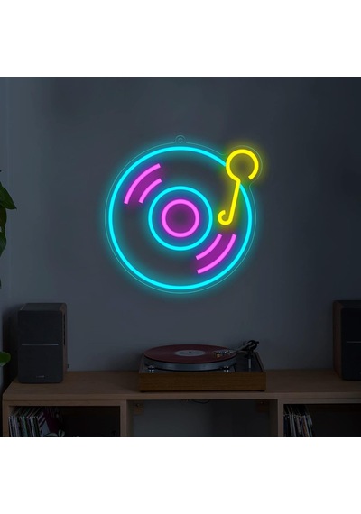 Müzik Plağı Neon Led Tabela Dekoratif Aydınlatma