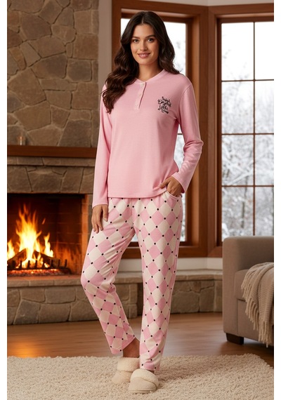 Remsa Kadın Termal Uzun Kol Pijama Takımı 4763 Pembe Pembe