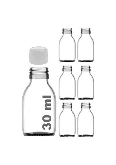 30 Ml Sızdırmaz Kapaklı Şeffaf Shot Şişesi 30 Cc Ginger Şat Beyaz Cam Şişe 6 Adet Kilitli Plastik Beyaz Kapak