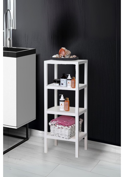 4 Katlı Beyaz Raf Kitaplık & Banyo Düzenleyicisi 100 Cm Beyaz