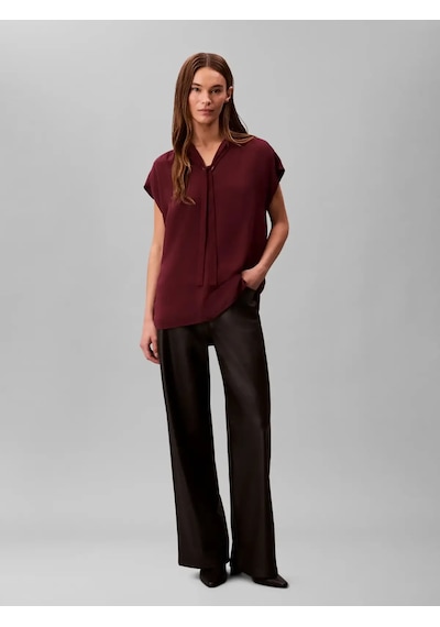 Calvin Klein Chiffon Ss Tie Neck, Gex Bordo Kadın Bluz