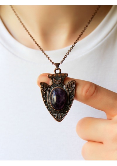 Esha Store Doğal Taş Ametist Doğal Taşlı Otantik Kadın Kolye 45 Cm Zincirli Euk12bat Mor