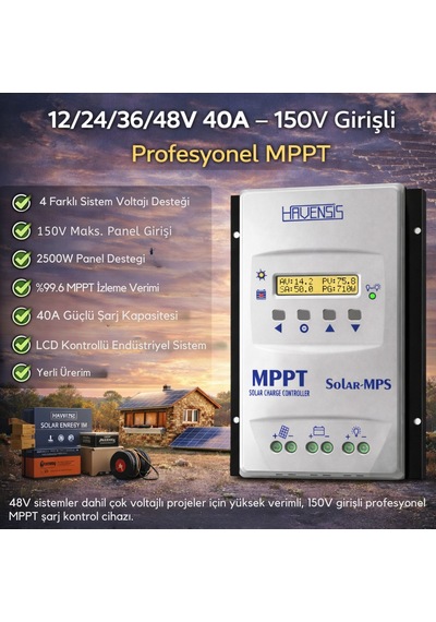 Havanesis Solar-40amps-150 12/24/36/48v 40a Mppt Şarj Kontrol Cihazı S40amps150