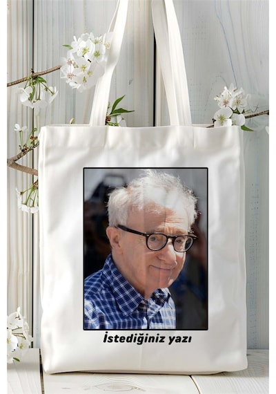 Art Hediye Woody Allen Baskılı Bez Çanta Omuz Çantası Kişiye Özel Desen 2 Çok Renkli