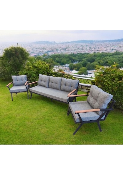 Pimango Pilocca Bahçe Ve Balkon Mobilyası Gri 3+1+1 Gri
