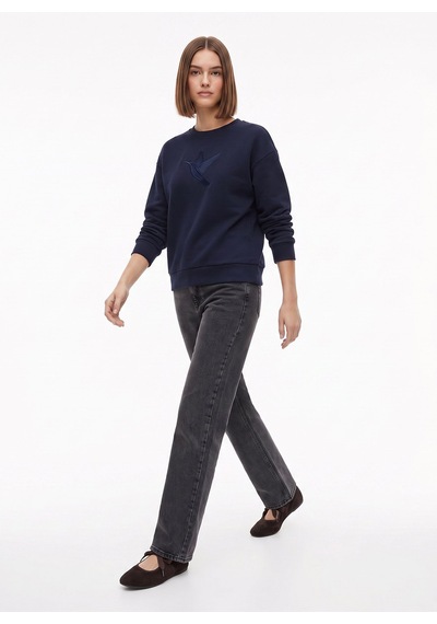 Fabrika Lacivert Kadın Bisiklet Yaka Loose Fit Nakışlı Sweatshirt F6wl-swt0087