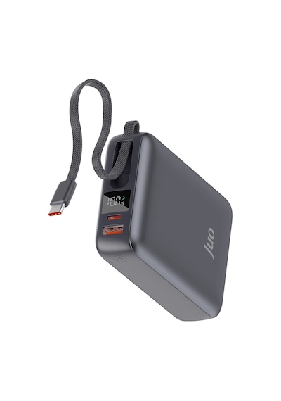 Juo 20000mah 45w Led Ekranlı Usb-a + Type-c Dahili Kablolu Powerbank Taşınabilir Pd Hızlı Şarj Cihazı Siyah
