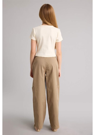 Defacto Baggy Fıt Gabardin Pantolon Kız Çocuk H1949a826smkh436 Haki-kh436