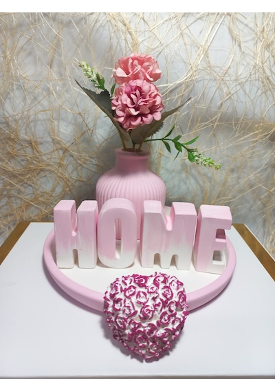 Home Yazılı Vazolu Set Pembe-tabak,vazo,kalp Obje Ve Harfler Pembe
