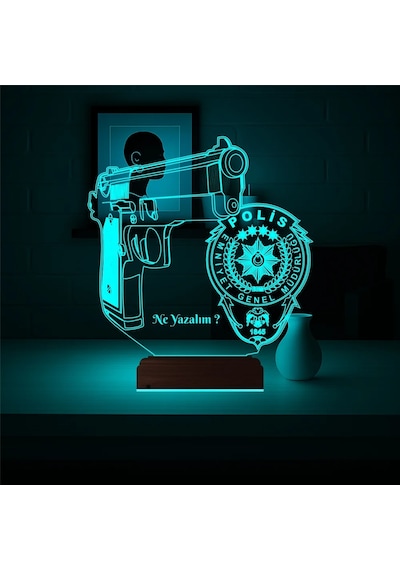 Luvivia Polise Hediye Polis Logo Kişiye Özel 3d Lamba - Masa Gece Lambası V2 Şeffaf