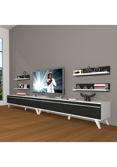 Decoraktiv Eko 360r Mdf Retro Tv Ünitesi Tv Sehpası Beyaz - Antrasit