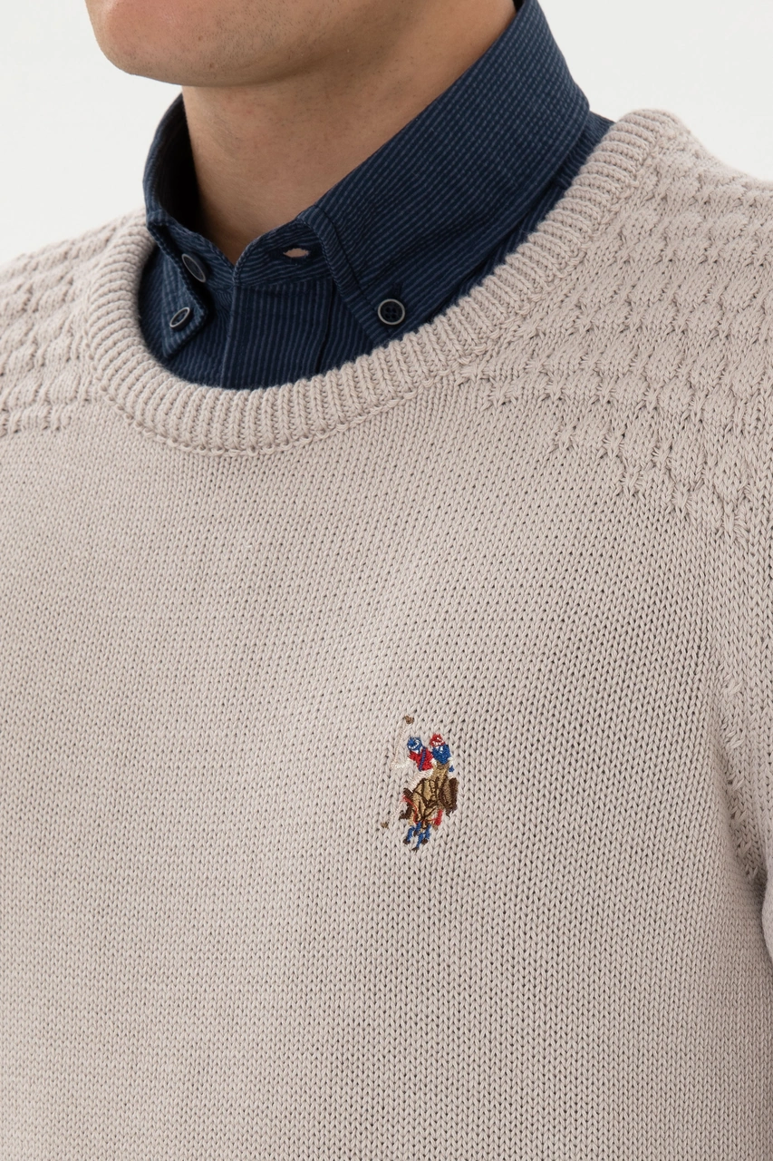 U.S. Polo Assn. Erkek Slim Fit Bisiklet Yaka Taş Kazak 50314975-VR049