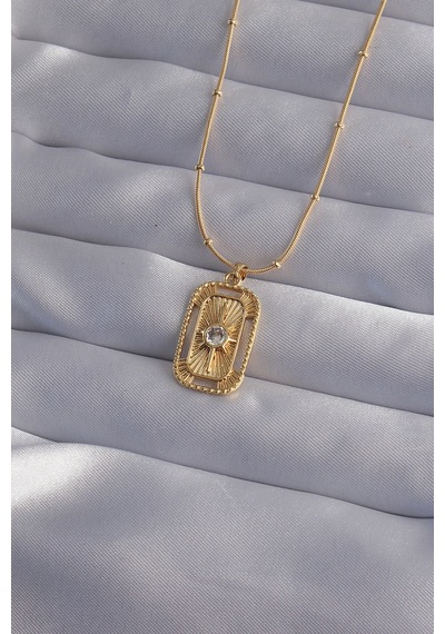 Ezoconcept 316l Çelik Zincir Gold Renk Zirkon Taşlı Tarot Kolye 001