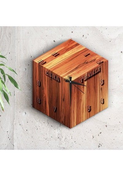 Bk Gift Kişiye Özel 3d Küp Tasarımlı Ahşap Duvar Saati - 1 Akgn12468 Çok Renkli