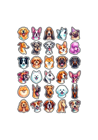 30 Adet Canlı Sulu Boya Köpek Sticker Seti - Laptop Defter Telefon Su Matarası İçin Çok Renkli