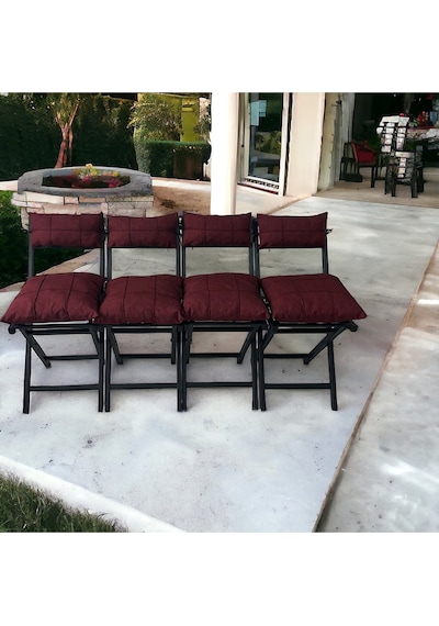 Modern Style Home Bahçe - Balkon, Iç Ve Dış Mekan Katlanır Metal Sandalye 4 Adet Bordo