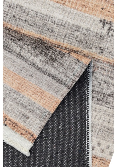 Outdoor & Indoor Kilim Bej Gri Çizgili Minimal Tasarım Kaymaz Taban Bej Bej