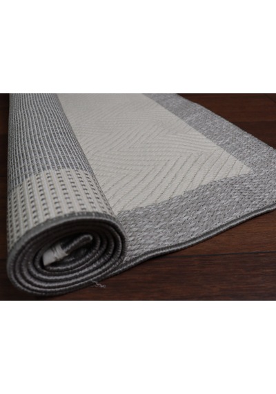 Derin Sisal Gri Bordürlü Krem Balık Sırtı Jüt Sisal Dekoratif Kaymaz Taban Yıkanabilir Halı St01-944 Renkli