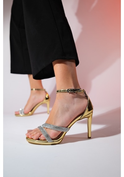 Luvishoes Laredo Altın Taşlı Kadın Platform Topuklu Abiye Ayakkabı